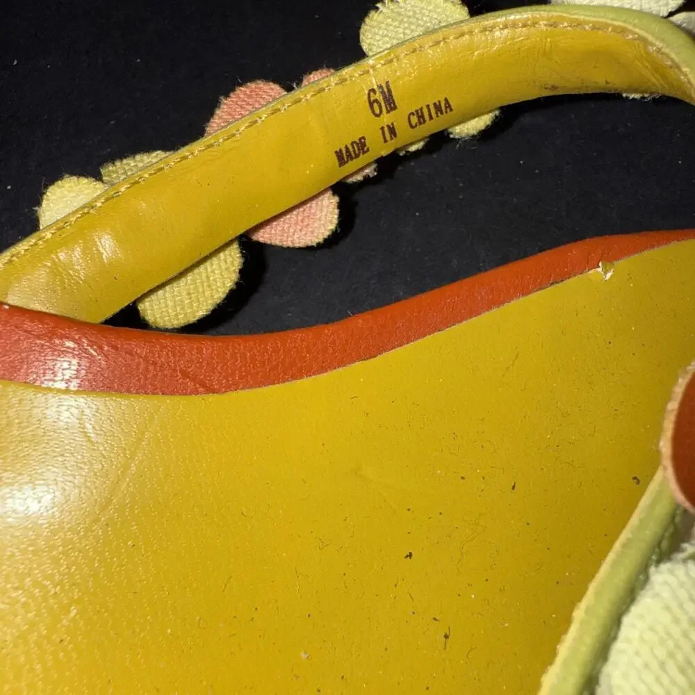 Moda Spana Orange Yellow Kitten Heel Flip Flop Floral Preppy Vintage Y2K Sz 6 - Picture 5 of 15